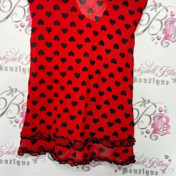 Nature intimates babydoll Chemise heart polka dot ❤️ red and black Lacey y2k - Picture 4 of 7